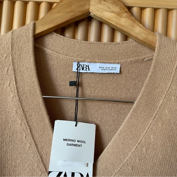 Zara limited edition merino wool cardigan tan - Picture 5 of 7